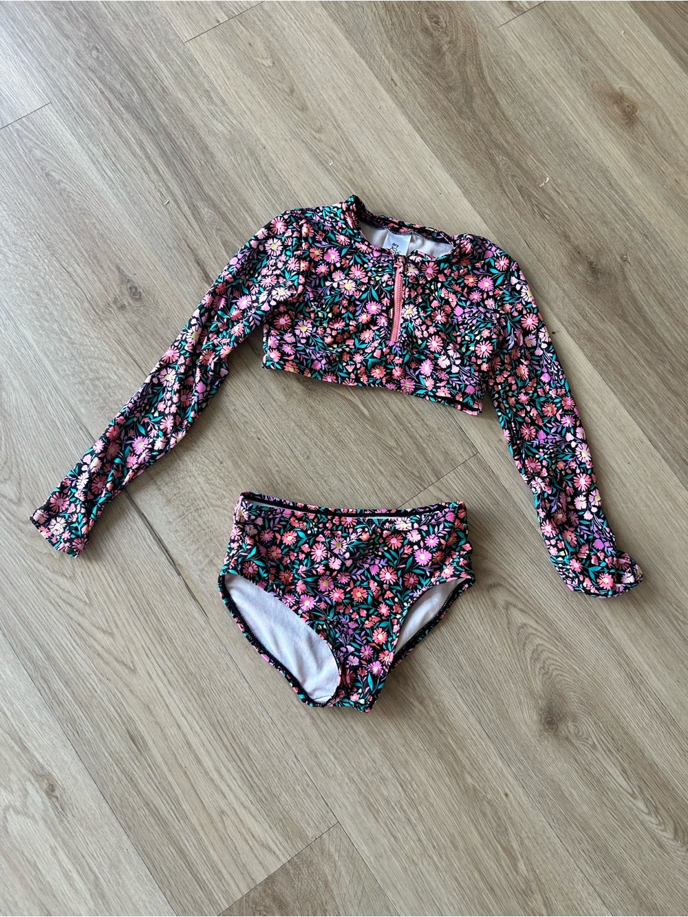 art class Pink & Green Floral Long-Sleeve Rashguard Two-Piece Swim Set